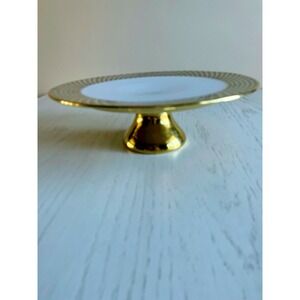 Cira Fine Porcelain Gold Metallic Accent Cake Stand Pedestal Dessert Display